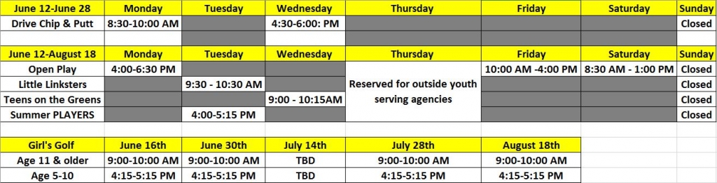Schedule 2017 Summer – First Tee – Greater Wilmington