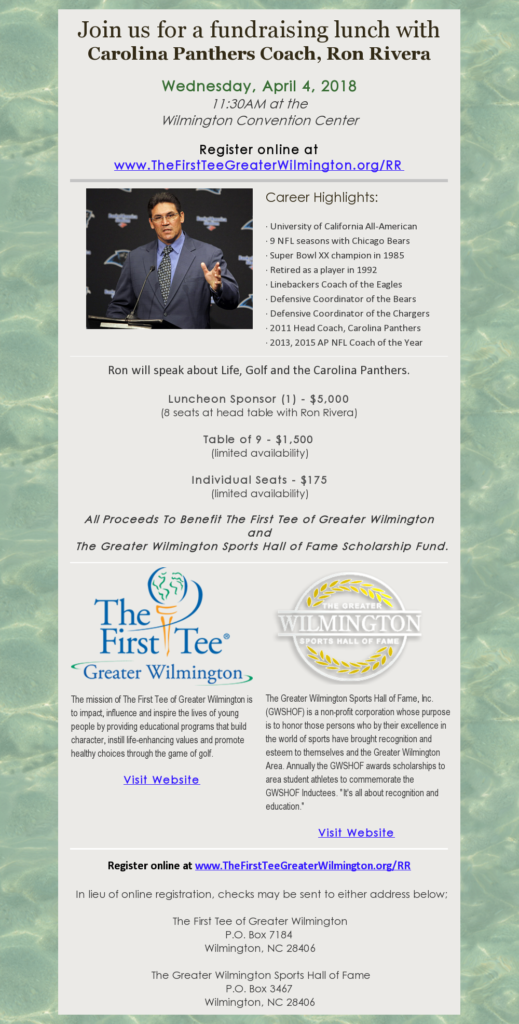 Ron Rivera Supports The First Tee of Greater Wilmington